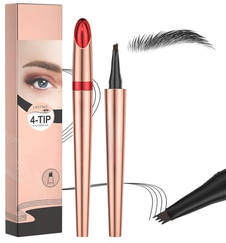 2025 Microblading Augenbrauenstift – Wasserfester 4-Zinken-Stift für natürliche, haarähnliche Brauen – Langanhaltendes Augenbrauen-Make-up für Damen – Wischfest & Präzise (Schwarz)