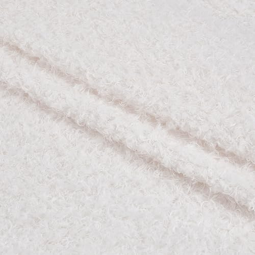 WEBEEDY 1 Yard Elfenbeinweiß Weiche Locken Kunstpelzstoff 155cm Flauschiger Teddybärstoff Pro Yard Dekorationsplüschstoff Für Gestopfte Puppen Teppiche Matten Decken DIY Nähen Handwerk