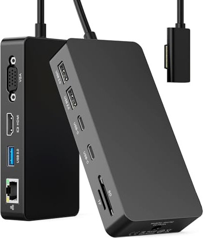 New Microsoft Surface Pro Docking Station Triple Display with 4K@60Hz HDMI+VGA, 11 in 1 Microsoft Surface Dock 2 with Power Adapter for Surface Pro 11/10/9/X/8/7/6/5/4/3,Surface Laptop 7-1, Go/Book