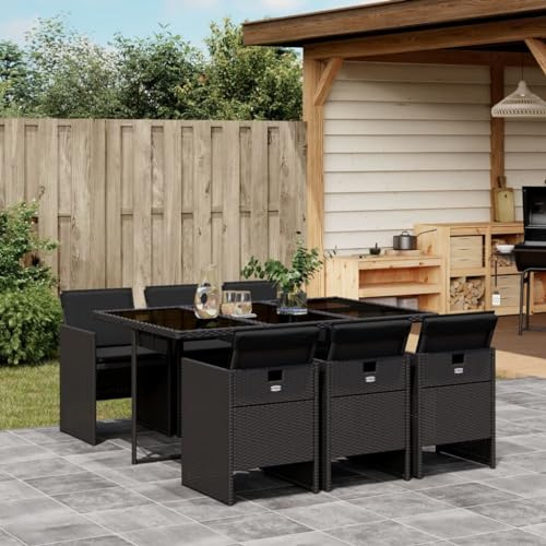 Hoodmeel Rattan Gartenmöbel Set 6 Personen Garten Sitzgruppe 6 Personen Sitzgruppe Outdoor Polyrattan Sitzgruppe Sitzgarnitur Terassenmöbel außen-Schwarz-7-tlg Typ 3