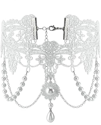 JJDreams Premium Spitzenketten für Damen, Schwarze Spitzen Halskette, Mit Exklusivem Anhänger, Für Hochzeit,Gothic, Romantik