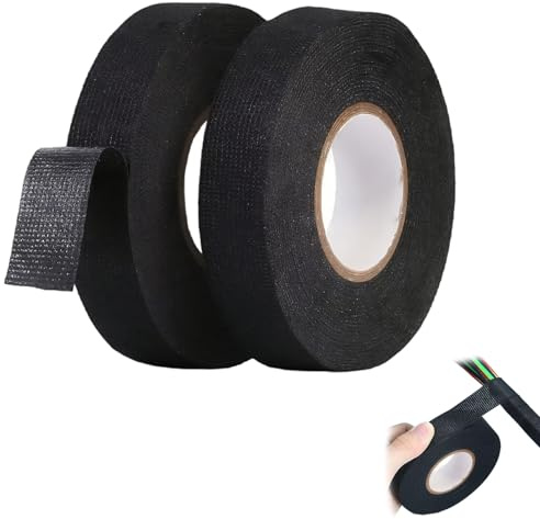 Rbleote 2 Stück 25mm*25m Isolierband Flanell Isolierband Schwarz Klebeband Stoff Zum Schützen Bündeln Und Reparieren Von Kabeln Geeignet Für Zuhause Auto Motorrad