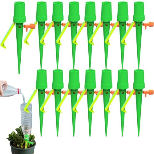 Lot de 15 pics d'arrosage réglables pour plantes avec valve anti-goutte à libération lente Équilibrage de l'humidité