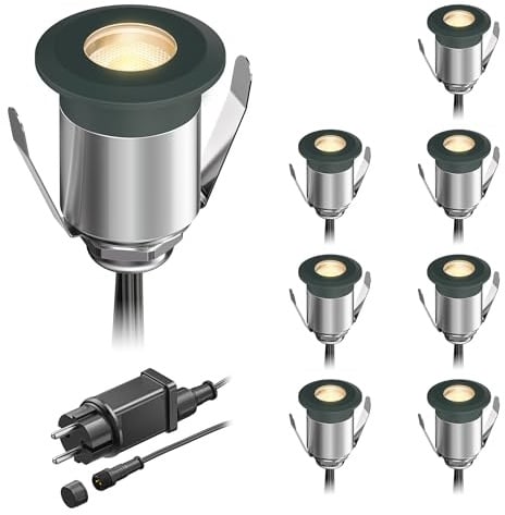 ledscom.de LED Boden-Einbauleuchte BINO für außen, anthrazit, IP67, 32mm Ø, warmweiß, 8er Set
