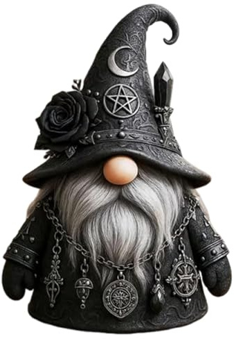 Gothic Wizard Gnome Statue - Gothic Garden Gnome with Hat, Funny Wizard Gnomes Set, Mysterious Fantasy Home Yard Decor Collectible, for Halloween, Christmas, Mini Figurines Lovers(2pcs) (1)