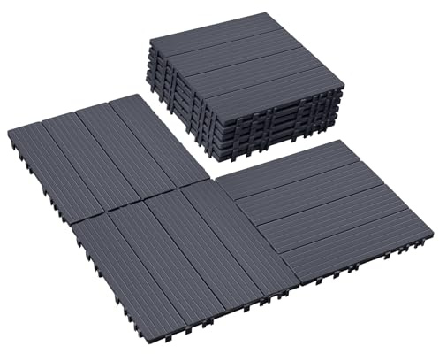 Skypatio Plastic Interlocking Deck Tiles 9 PCS, All-Weather Outdoor Patio Flooring Tiles for Indoor, Balcony, Porch, Backyard, Poolside & Garden (Dark Gray)