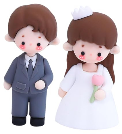Yardwe 2pcs Bride and Groom Figurines Cake Toppers Soft Pvc 3d Miniature Couple Decorations for Wedding Anniversary Party Muffin Toppers