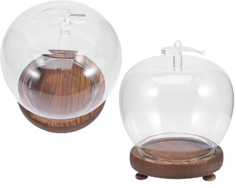 TOYANDONA Lot de 2 Cloches Dôme D'exposition en Verre Transparent Grand Modèle avec Socle Lumineux en Bois Vintage, Vitrine Anti-poussière pour Figurines, Décorations et Objets