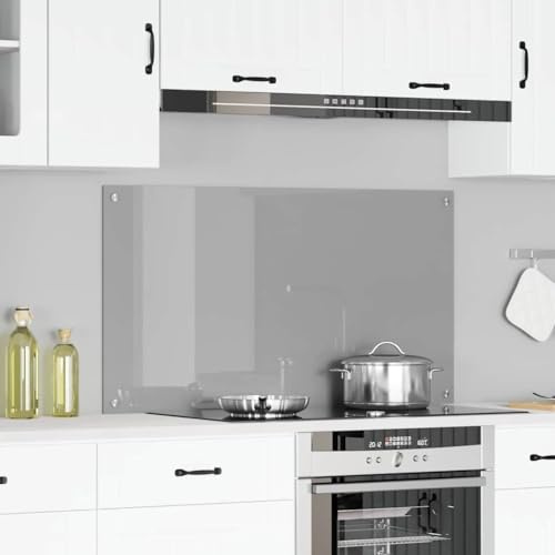 LoogCape Kitchen Splashback, Light Grey, 110 x 60 cm, Tempered Glass, Heat Resistant, Dishwasher Safe, For Modern Kitchens, Protection Against Splashes and Heat Damage, Easy Assembly, Durable Design
