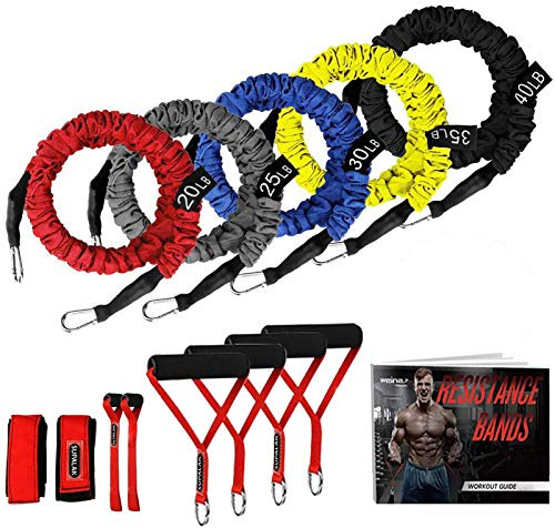 Widerstandsbänder, 15-teiliges Übungsband-Set, 9 kg bis 18 kg Widerstandsschläuche mit strapazierfähigen schützenden Nylonhüllen, Anti-Schnappverschluss für Fitness SUPALAK