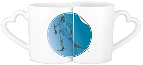 DIYthinker Wintersport Skifahren Ski und Schuhe Blau und Weiß Aquarell Retro Illustration Liebhaber Becher-Liebhaber Tassen Set weiße Keramik Keramik-Cup Milch Kaffeetasse mit Henkel