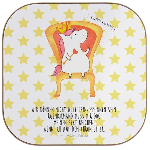 Mr. & Mrs. Panda Holzuntersetzer Einhorn König - Geschenk, Krone, Unicorn, Untersetzer Tasse, Tassenuntersetzer, Tischuntersetzer, für Gläser, Glas, Präsident, Kaiser, Bundeskanzler
