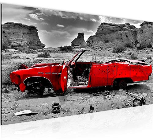 Runa Art Wandbild Auto Grand Canyon 1 Teilig 100 x 40 cm Modern Bild auf Vlies Leinwand Vintage Wohnzimmer Grau Rot 602212a