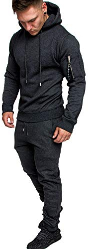 Amaci&Sons Herren Cargo Stil Sportanzug Jogginganzug Trainingsanzug Sporthose+Hoodie 1003 Anthrazit XL