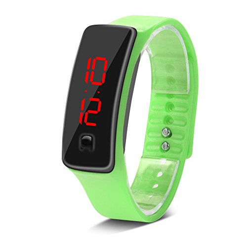 Sports LED Watch, 8 Colors Waterproof Wristwatch with Silicone Strap Digital 12-Hour Dial Electronic Display Digital Sports Watch for Boys Girls (Light Green)