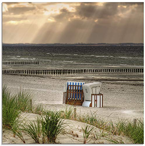 ARTland Wanddeko Glasbilder Wandbild Glas Bild einteilig Quadratisch Strand Meer Landschaft Natur Ostsee Strandkorb Insel Poel Maritim T9ER
