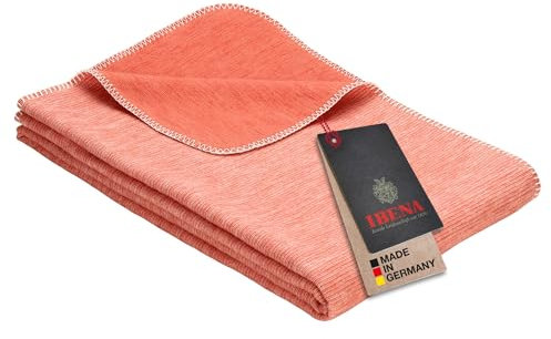 Ibena Wolldecke Lausanne 140x200 cm – Baumwolldecke orange aus Biobaumwolle, Sommerdecke angenehm weich und leicht, Made in Germany