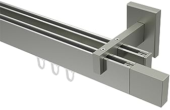 Interdeco eckige Innenlauf Gardinenstangen Edelstahl Optik 2-läufig Typ 10212921, 360 cm