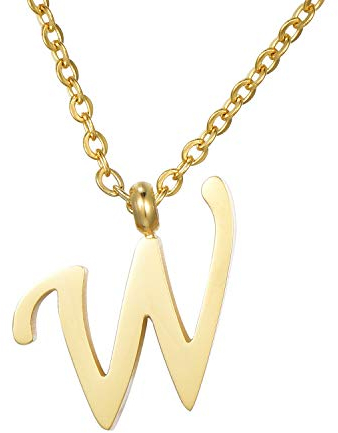 Morella Damen Halskette mit Buchstabe W Anhänger Edelstahl Gold in Schmuckbeutel