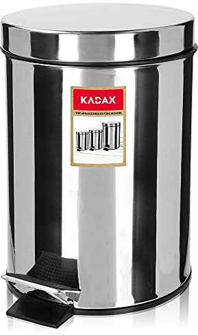 KADAX Kosmetik Treteimer Edelstahl Glänzend, Kosmetikeimer mit Tretmechanismus, Praktischer Mülleimer, Inneneimer mit dem Griff (5L)