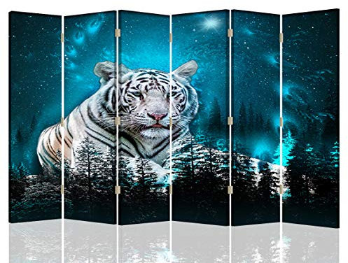Raumteiler Trennwand Tiger Paravent beidseitig 6-teilig Muster Blau 216x175 cm
