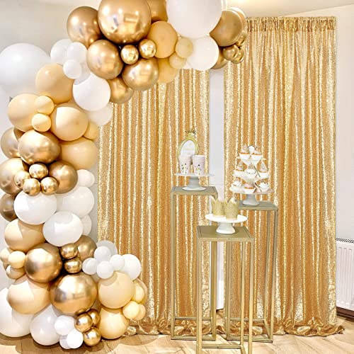 B-COOL Goldfarbene Pailletten-Hintergrundvorhänge, Goldvorhänge, 2 Packungen, 6x2.4 m, goldene Vorhänge für Hintergrund, goldener Hintergrund, Vorhänge für Partys, Urlaub, Fotografie, Bühne