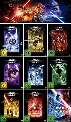 Star Wars 1-9 Komplett (Teil 1+2+3+4+5+6+7+8+9) Dunkle Bedrohung - Aufstieg Skywalkers [DVD] + einen Schlüsselanhänger (Flaschenöffner aus Metall)