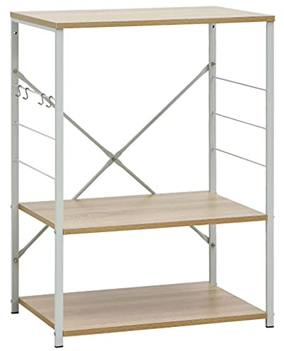 vidaXL Mikrowellenregal Küchenregal Haushaltsregal Standregal Mikrowellenhalter Bäckerregal Regal Weiß Eiche-Optik 60×39,6×79,5 cm Holzwerkstoff