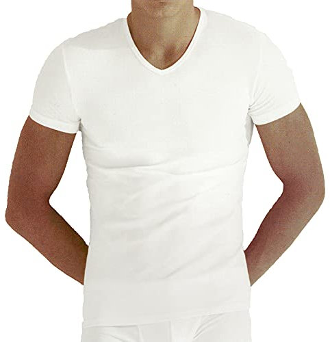 Enrico Coveri 3 t-Shirt Uomo Mezza Manica Scollo a V in Filo di Scozia Art. ET1131 (3/S, Bianco)