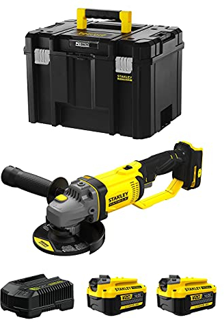 Smerigliatrice Angolare STANLEY FatMax SFMCG400M2T (2 Batterie 4,0 Ah + Caricabatteria + TSTAK VI)