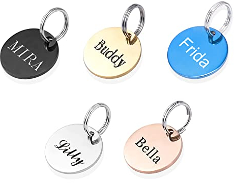 Hundemarke mit Gravur Personalisierte gravierte Hundemarken-Runde ID Tag Namensschilder für Katzen-/Hunde-Halsband (S, Gold)