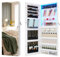 LVSOMT Schmuckschrank Hängend mit LED Beleuchtung, Spiegelschrank Wand/Tür Hängend, Schmuckschrank mit Spiegel Abschließbarer, Schmuckspielgelschrank mit 3 Farben Licht, Hängeschmuckschrank Holz, Weiß