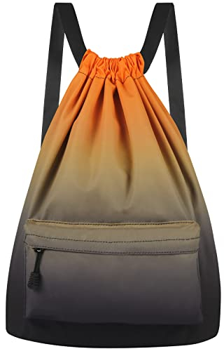Comius Sharp Turnbeutel mit Kordelzug, Wasserdichter Rucksack mit Kordelzug für Reisen Sport Yoga Training Turnsack Rucksack für Männer und Frauen (Black Orange)