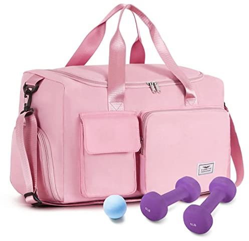 FIORETTO 35L Damen Sporttasche Faltbare Reisetasche mit Schuhfach und Nassfach, Wasserabweisende Weekender Gym Travel Bag Handgepäck Tasche Trainingstasche für Damen Herren Rosa