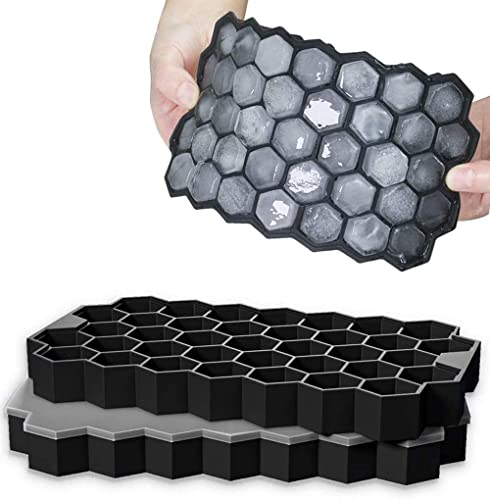 Eiswürfelform aus Silikon, 2er Pack 37-Fach Eiswuerfel Form, Stapelbar Eiswürfelbehälter Mit Deckel, Gekühlte Getränke, Whisky und Cocktails, LFGB Zertifiziert und BPA Frei Schwarz