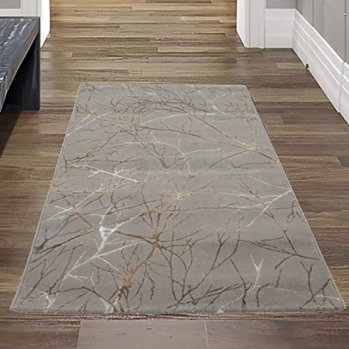 Teppich-Traum LÄUFER Designer Teppich Flur Wohn- & Schlafzimmer abstraktes Ästemuster Gold Größe 60x110 cm