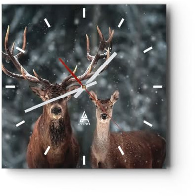 ARTTOR Moderne Wanduhr 40x40cm Quadrat Glasuhr Tiere - 5060 | Reh Ren Rogen Glas Analog Wanduhr Lautlos Wanddekoration Wohnzimmer Büro Küche Wanddeko Küchenuhr Geräuschlos ARTTOR