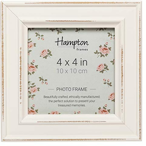 Hampton Frames Paloma quadratischer Bilderrahmen, 10 x 10 cm, Weiß, Glas, MDF, freistehend oder zur Wandmontage, für Fotos und Heimdekoration