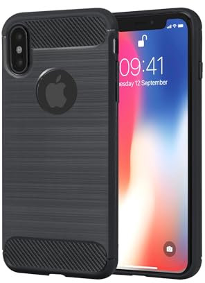Casecious Compatible with iPhone X Carbon Fiber Soft TPU Brushed Line Phone Back Case Cover (Black)
