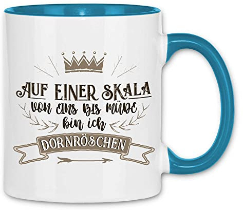 wowshirt Tasse Auf einer Skala von eins bis müde Bin ich Dornröschen Mitarbeiter Kollege, Farbe:White - Light Blue
