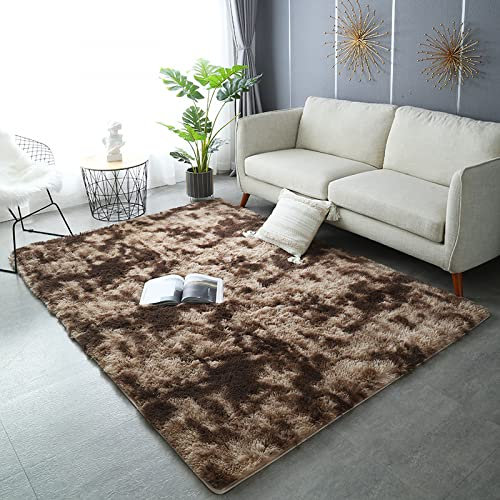 Nyescasa Hochflor Teppich Langflor Modern Flauschig Weich Rechteckig für Wohnzimmer, Kinderzimmer, Schlafzimmer, Flur - Dunkelbrauner Shaggy Läufer Innen 120x160cm