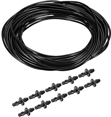 M METERXITY 1 Set Gocciolamento Irrigazione Tubi Tubo - 3mm Interno Diametro Irrigazione Parti Kit 30M Lunghezza Applicazione Giardino, Nero(20 Dritti Barbe)