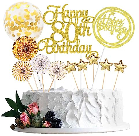 Jxuzh Cake Topper 80 Kuchendeko Gold Happy 80. Birthday Tortendeko Schwarz Kuchen Deko Frau Geburstagstorte