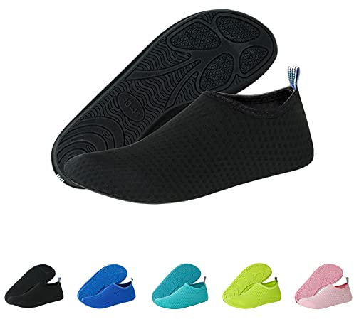 Hoomall Chaussures Aquatiques Femme Homme Enfant Chaussures d'eau Chaussons de Plage Yoga Surf Nager Sport Aquatique Plongée Piscine(Noir,42/43 EU)
