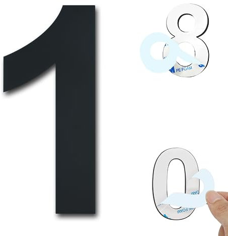 Ywonoby House Numbers, 6 Inch Door Numbers Large Self Adhesive Stainless Steel Metal House Numbers Sticker for House Mailbox Address Street Apartment Hotel Courtyard - Black(1)