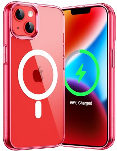 JETech Magnetic Case for iPhone 14 Plus 6.7-Inch Compatible with MagSafe Wireless Charging, Shockproof Phone Bumper Cover, Anti-Scratch Clear Back (Red)