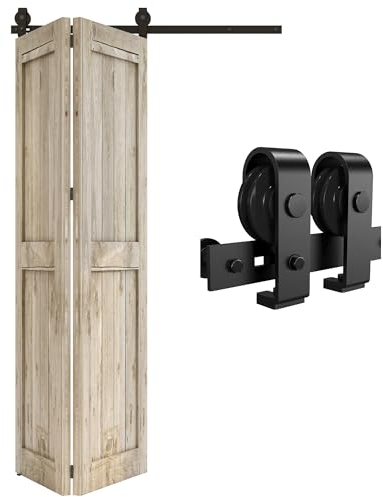 91CM/3FT Bifold Schiebetürbeschlag Schiebetürsystem Schiebetür Komplettset Schwarz für 2 Holztür 43cm Breit