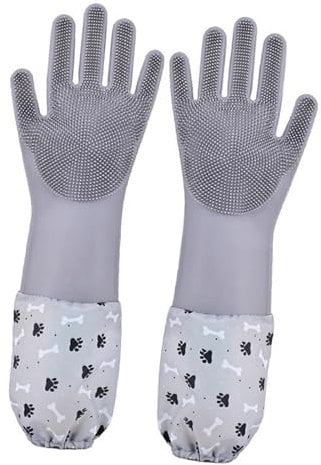 Baoblaze Silicone Pet Grooming Gloves Massage Brush for Dogs, Hair Removal Glove Dog Cat Supply, Gray