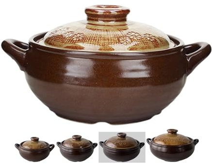 BALWOO Korean Buncheong Mud Glaze Earthenware Ttukbaegi, Natural Ceramic Clay Cooking Pot Casserole, Heat Resistant Earthen Pot, Stone Bowl Stockpot Soup Crock, Pottery Bowl (Medium)