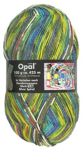 Frida's Wollhaus Opal 100 g Hundertwasser Sockenwolle 4-fach Strümpfe Socken Stricken 24 Farben (1433 | Silver Spiral)